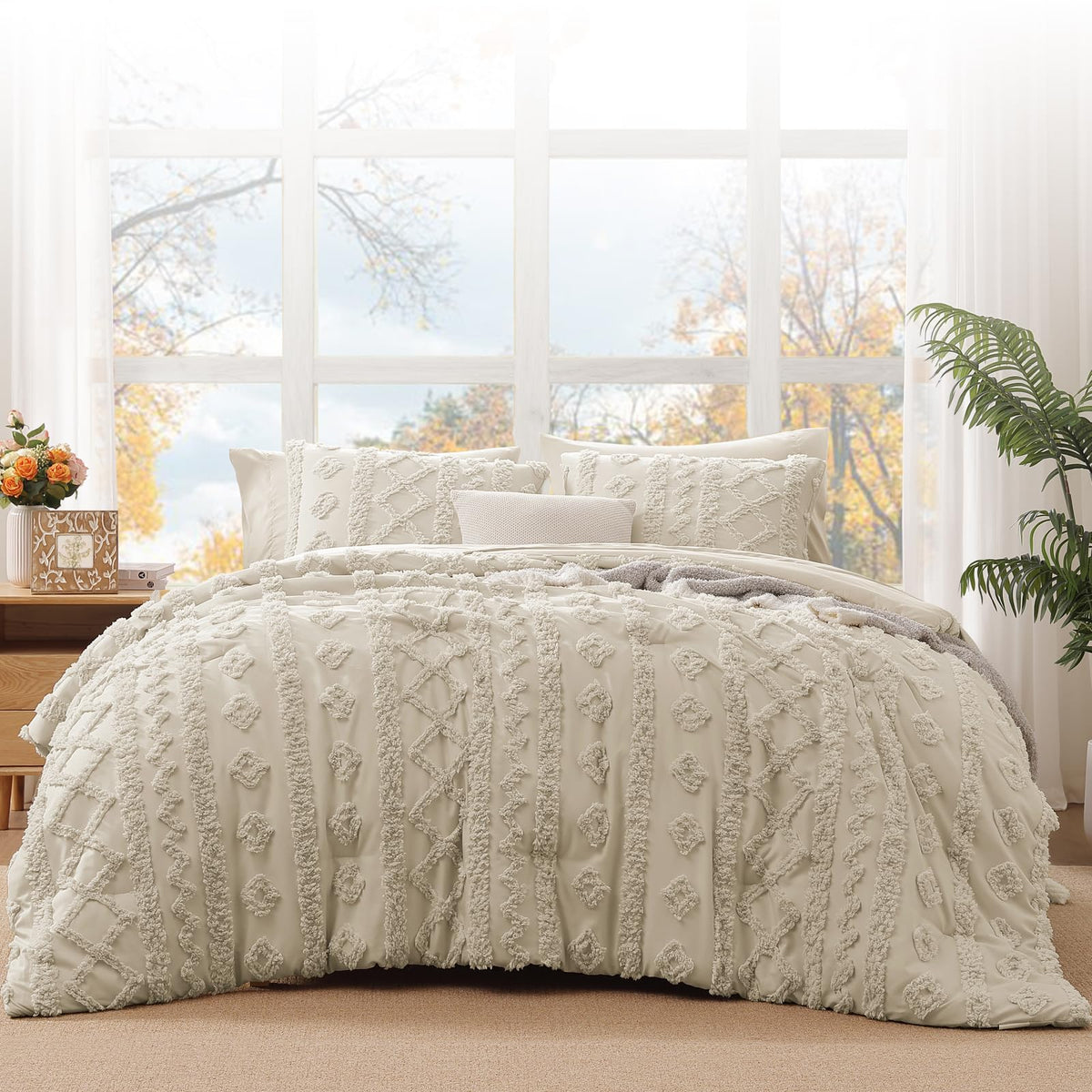 King Size Comforter Set- 7 Pieces Tufted Bed in a Bag King Bedding Sets