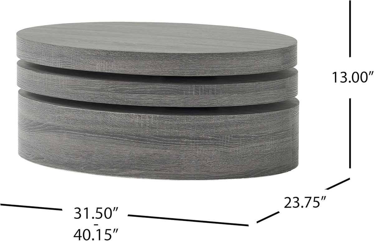 Matte Black Rotating Oval Coffee Table