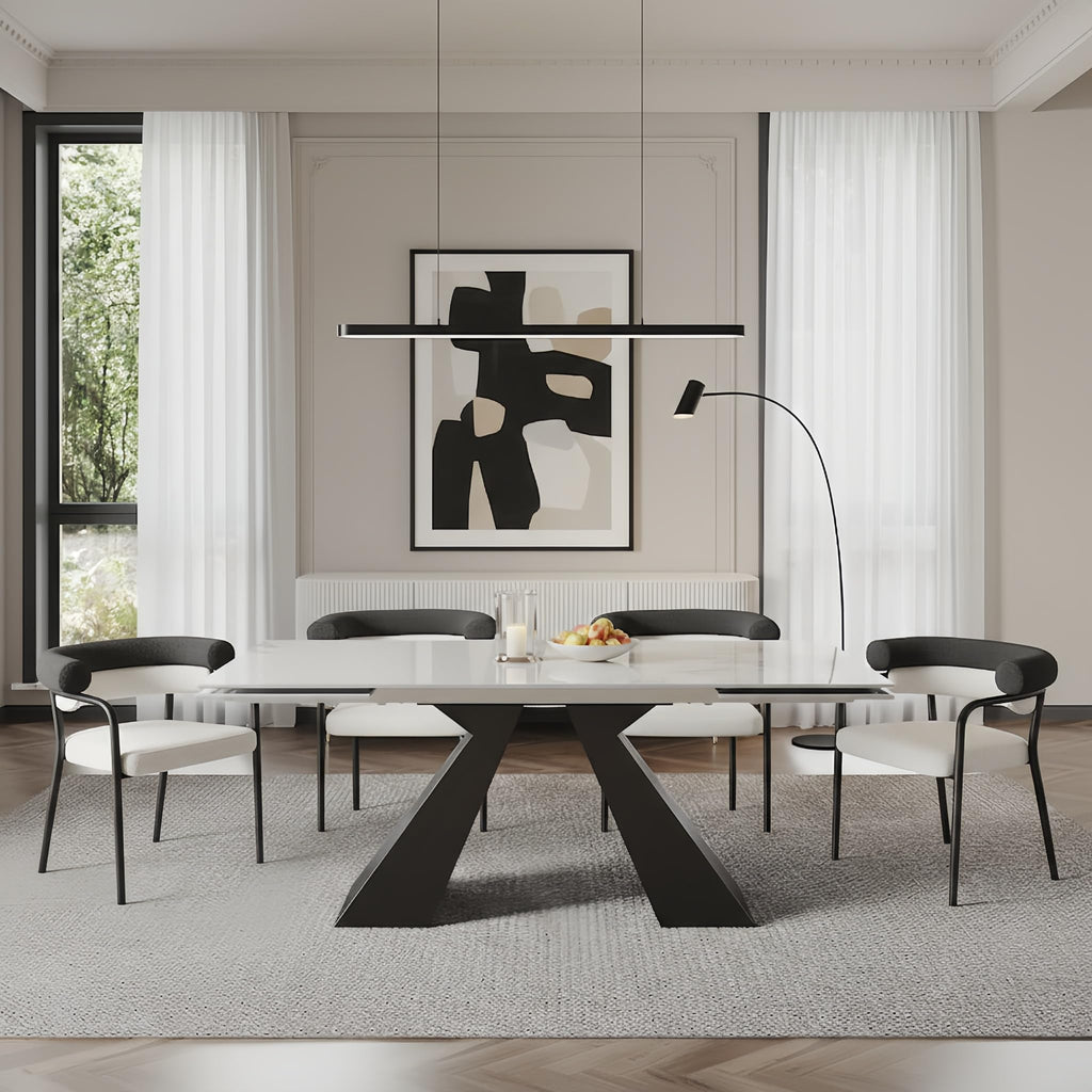 9 Piece Marble Expandable Table Set with 8 Comfy Dining Chairs