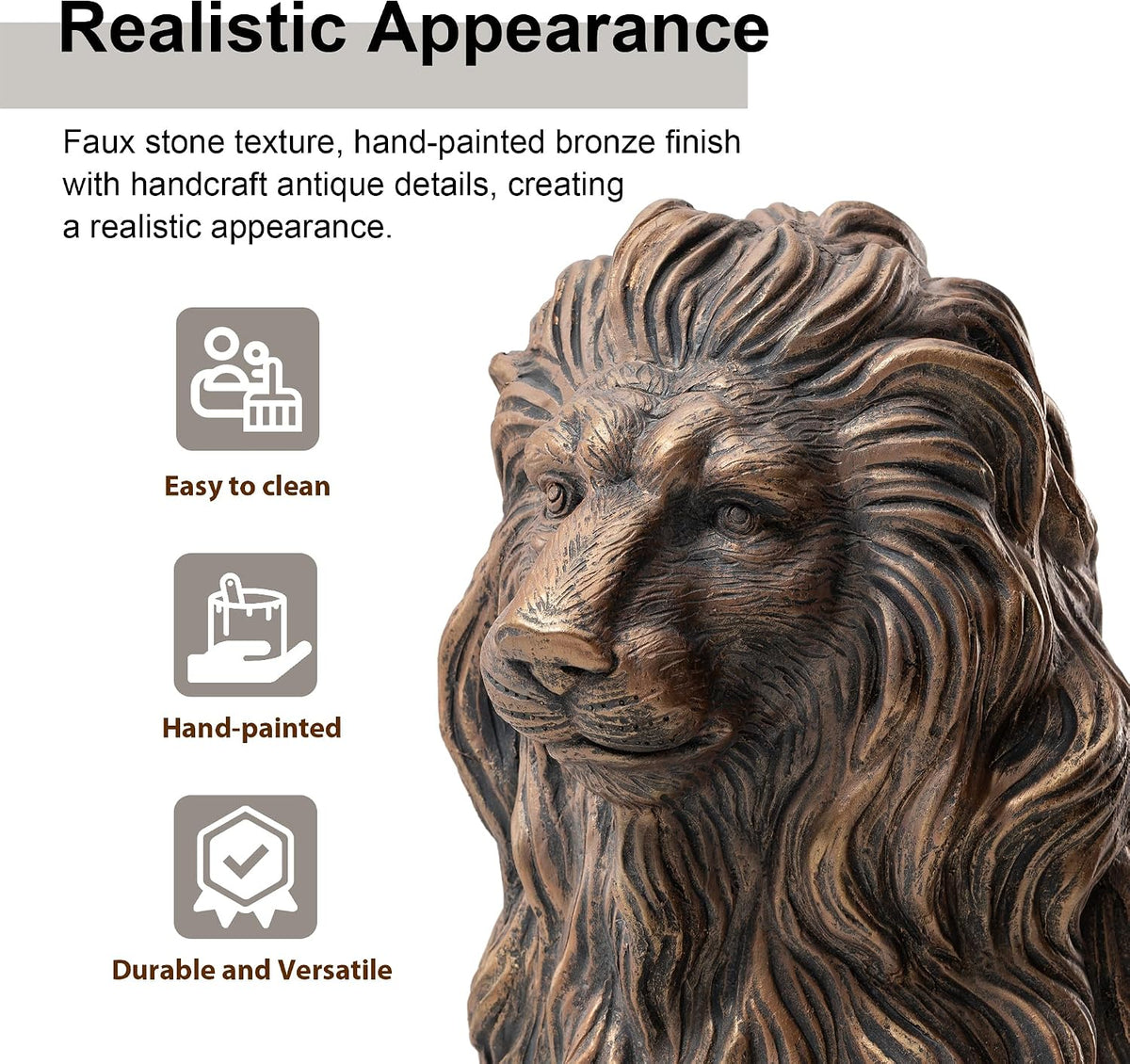 Glitzhome Guardian Sitting Lion Statue Regal Indoor and Outdoor Garden Sculpture
