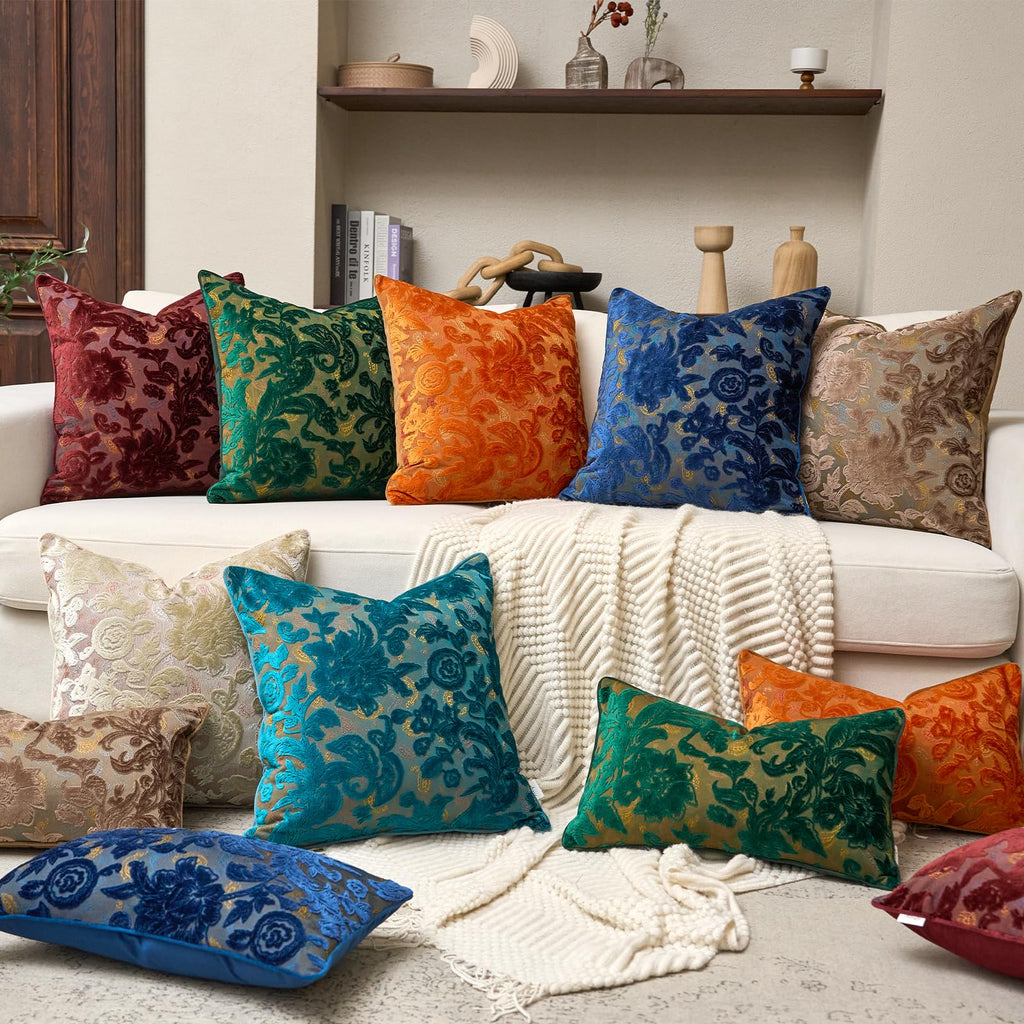 Vintage Floral Cut-Velvet Pillow Cover