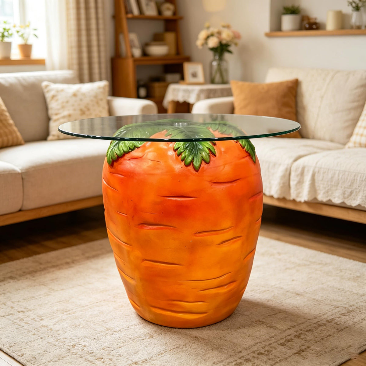 13.4" Cute Pig Side Table w/ Watermelon Top, Resin Plant Stand, Pink+Red