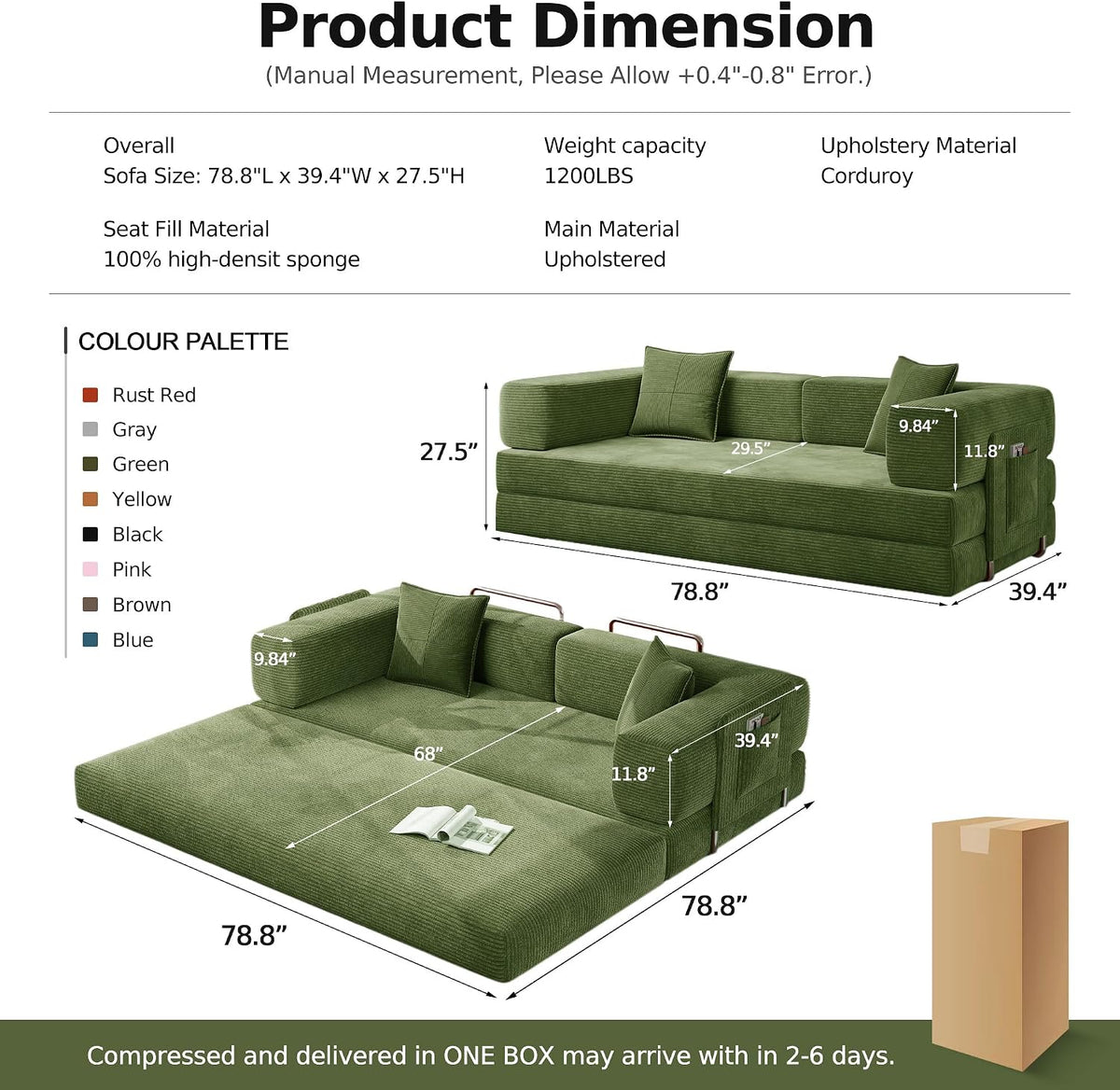 78.8'' Futon Sofa Bed, Boneless Couches for Living Room
