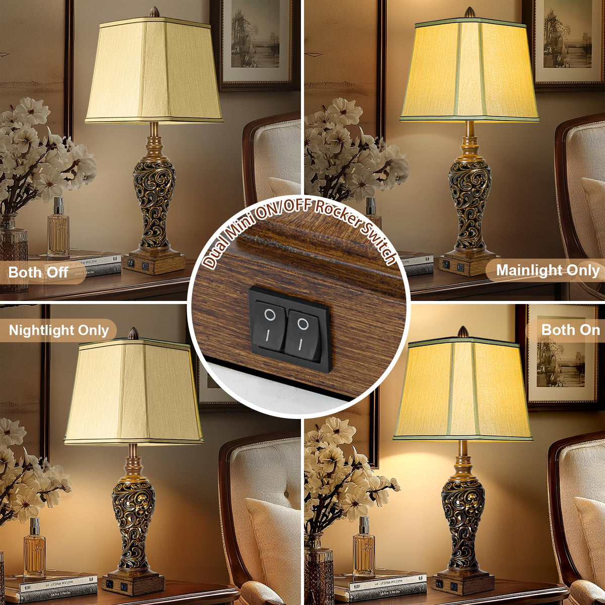 28.5" Farmhouse Table Lamp Set with Nightlights