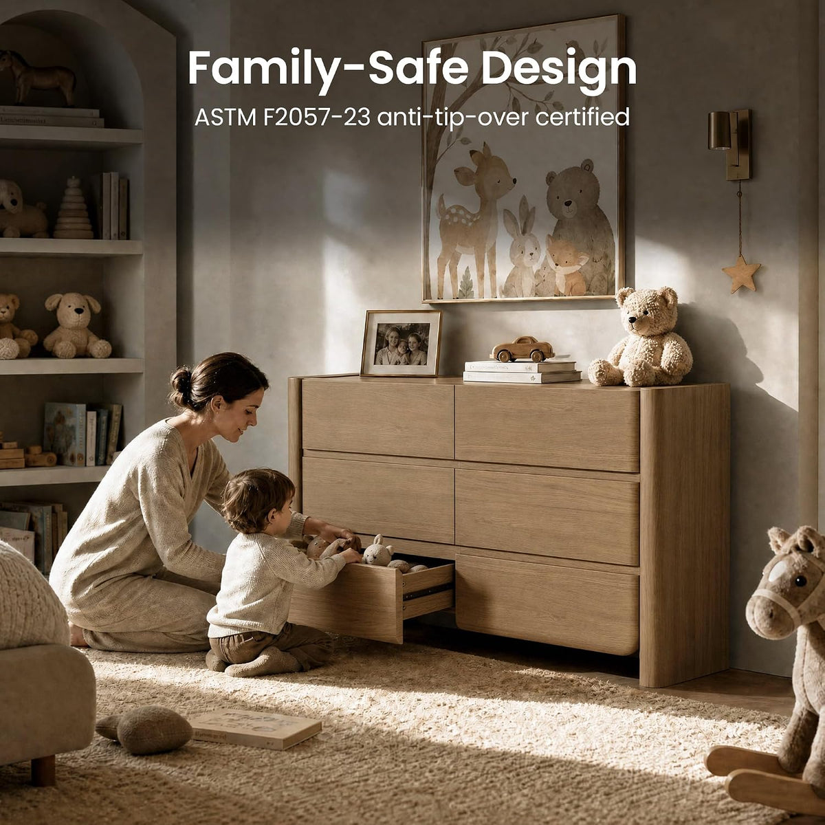 Rounded Handleless Six-Drawer Dresser