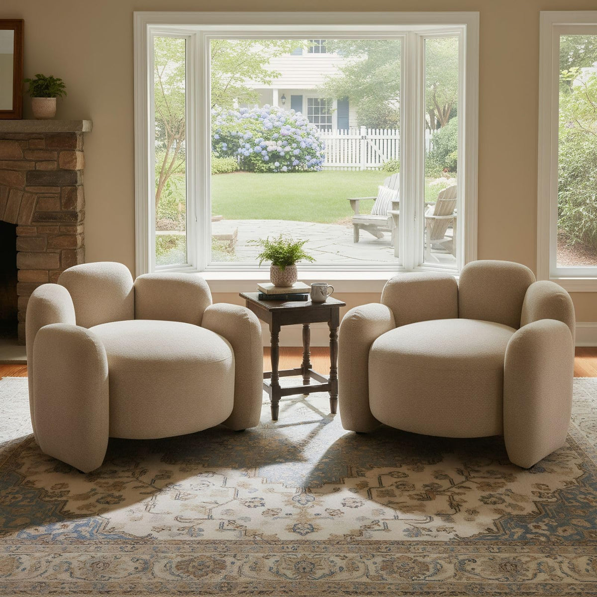Hyfirm Sculptural Barrel Accent Chairs Set of 2, Cream White