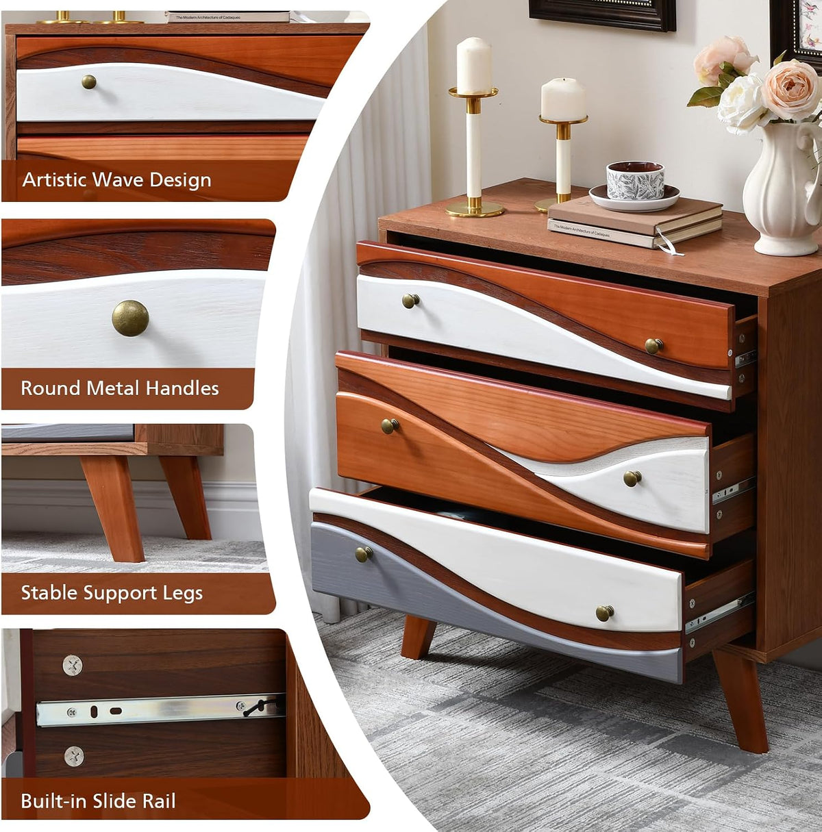 Sculpted Wave Tri-Color Three-Drawer Dresser