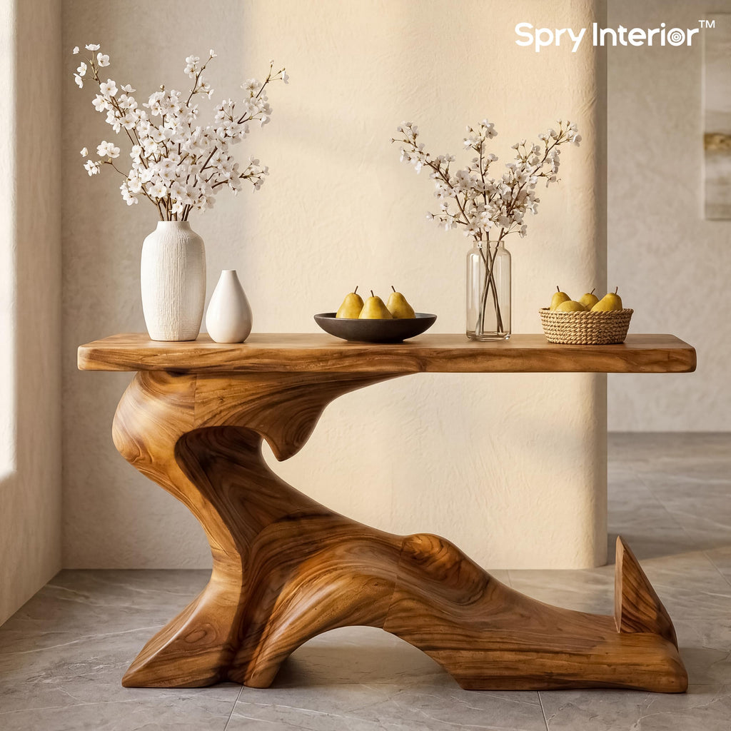 Monkey Pod Console Table No. 10, Hand-Carved Live Edge