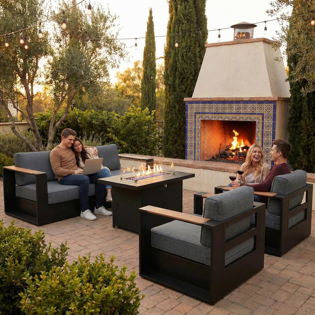 Aluminum Patio Set with Fire Pit Table