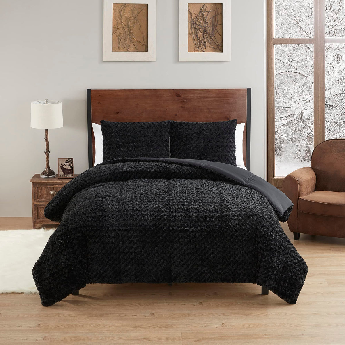 King Size Comforter Set 3 Piece Animal Faux Fur Ultra Soft Bedding Collection with