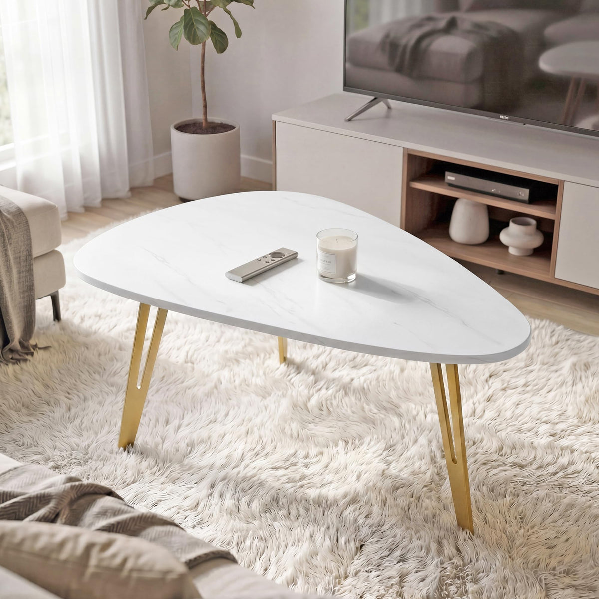 Triangle Coffee Table with Storage Shelf