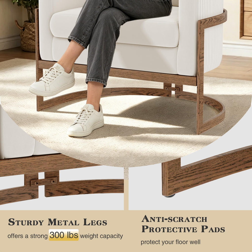 Velvet Accent Chair Ivory Modern Barrel Chair with Gold Legs