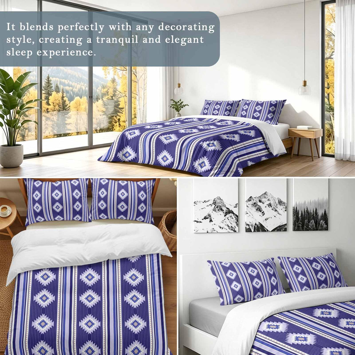 3 Pieces Duvet Cover Queen Bedding Sets Western Ethnic Brown Geometric Luxury Soft