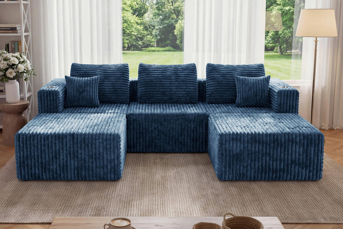 Modular Boneless Loveseat Sectional Cloud Sofa Comfy Deep Seat Corduroy Small Couch