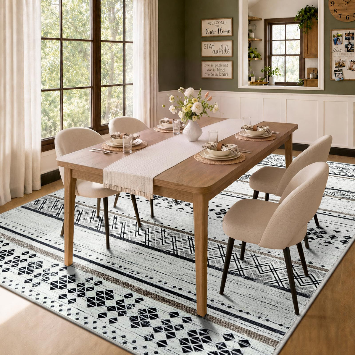 8x10 Washable Area Rugs for Living Room Boho Bedroom Rug Colorful/Black