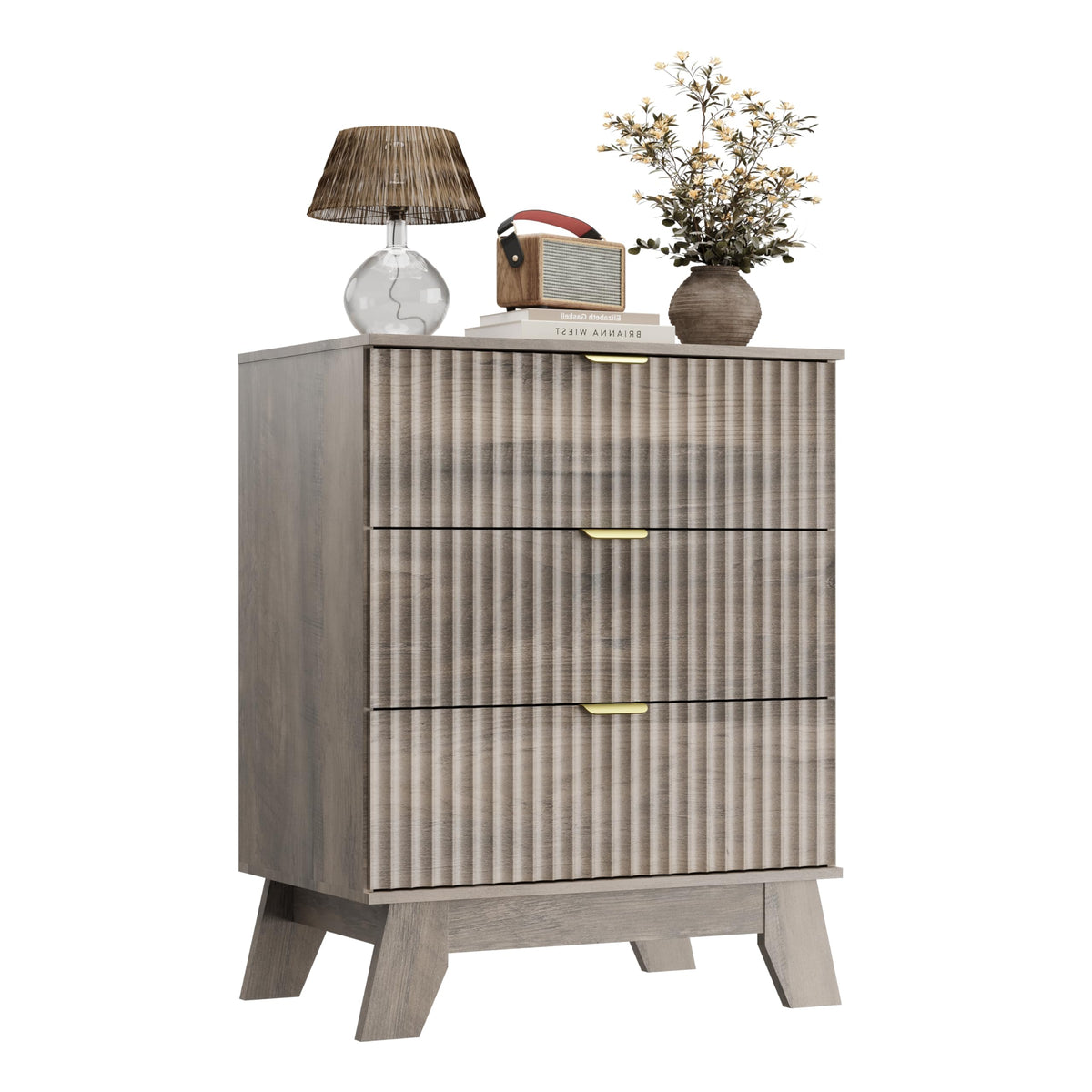 Fluted Nightstands with Charging Station, Set of 2