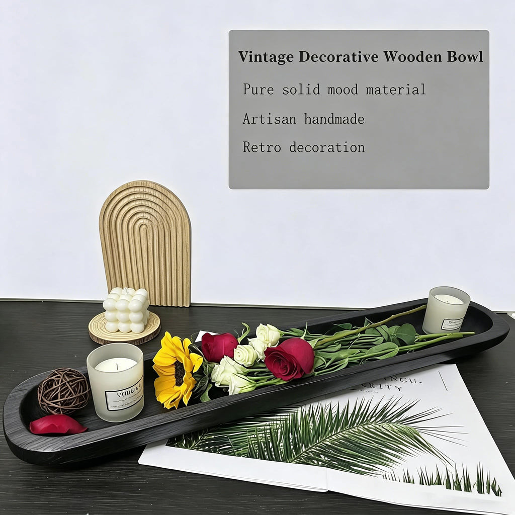 Hand-Carved Wooden Dough Bowl Centerpiece