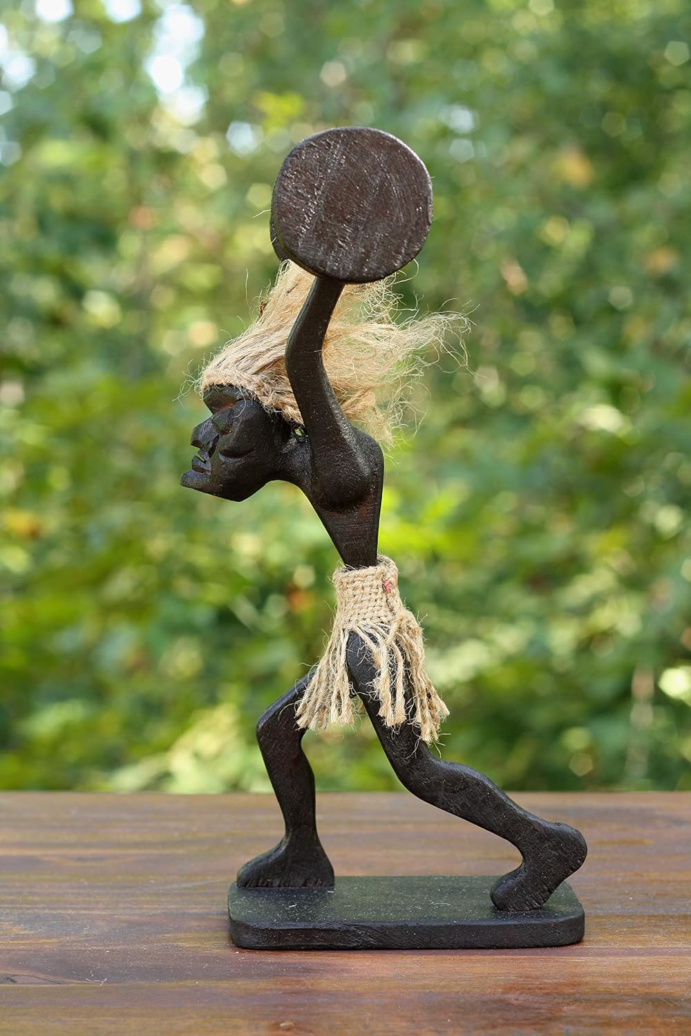 G6 Collection Wooden Handmade Tiki Weightlifting Statue, 10 inch