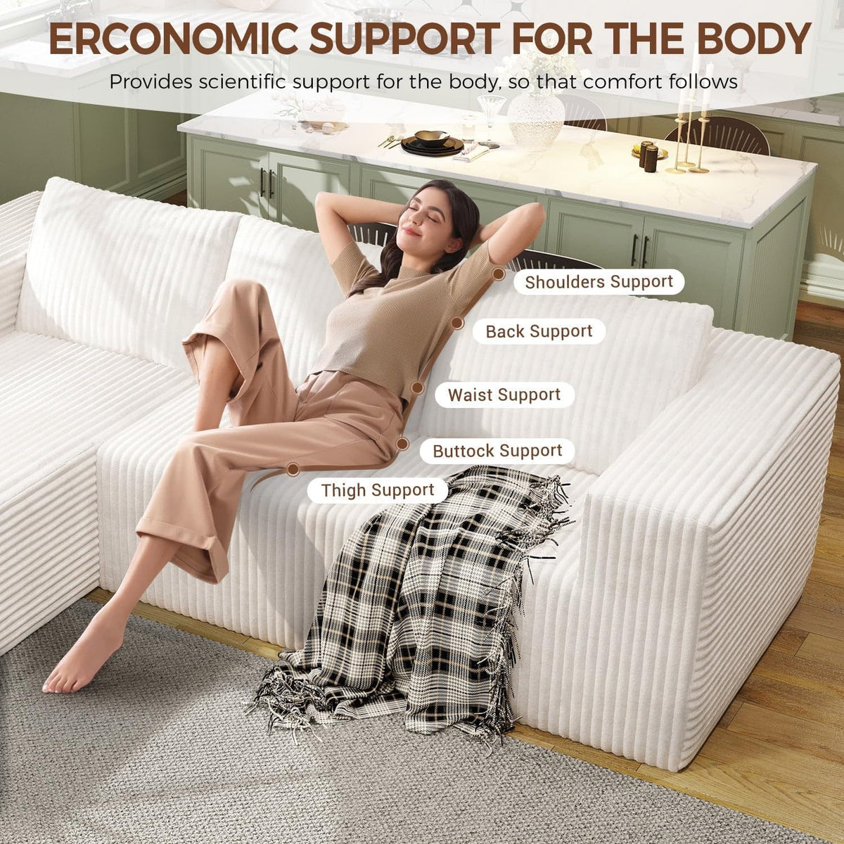 106" Modular Corduroy Cloud Sectional Sofa