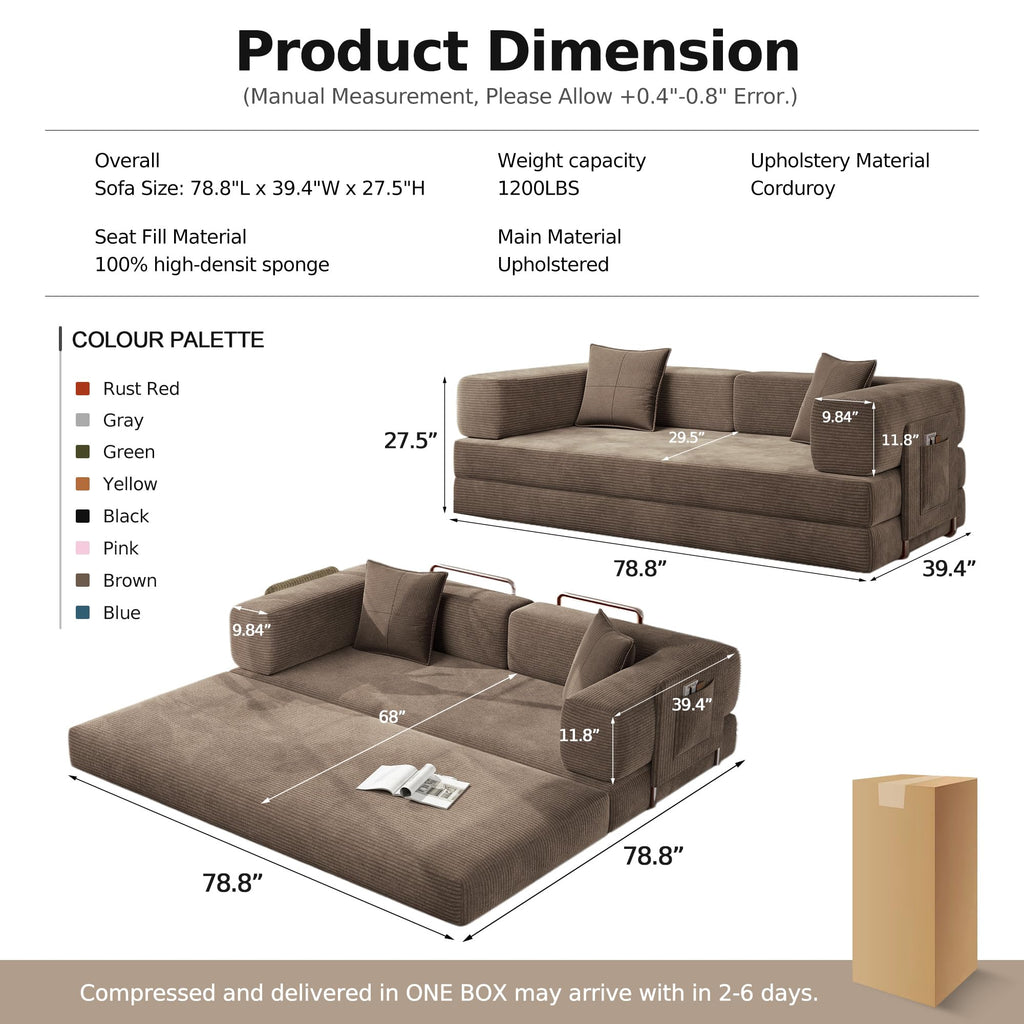 78.8'' Futon Sofa Bed, Boneless Couches for Living Room