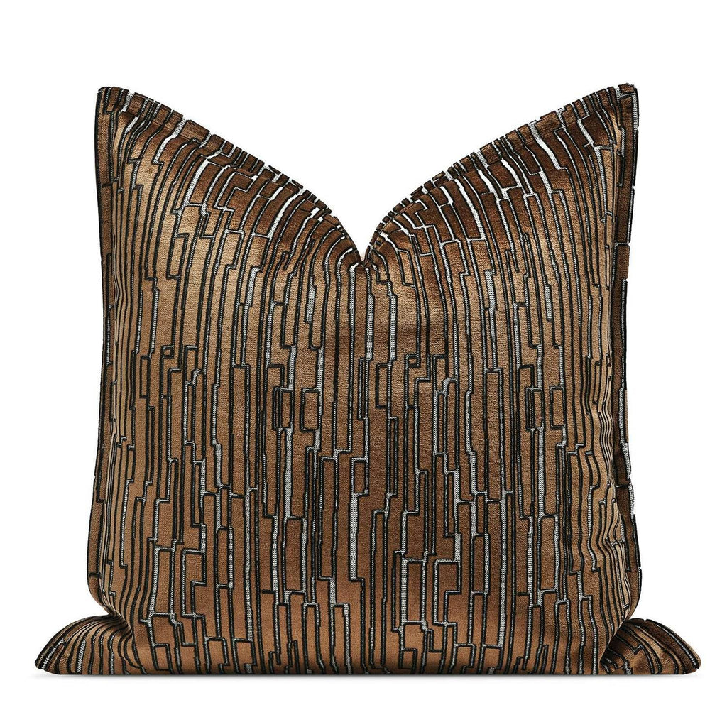 Luxury Brown Cut Pile Velvet Pillow Covers 18x18 with Raised Textured Pattern(Not a