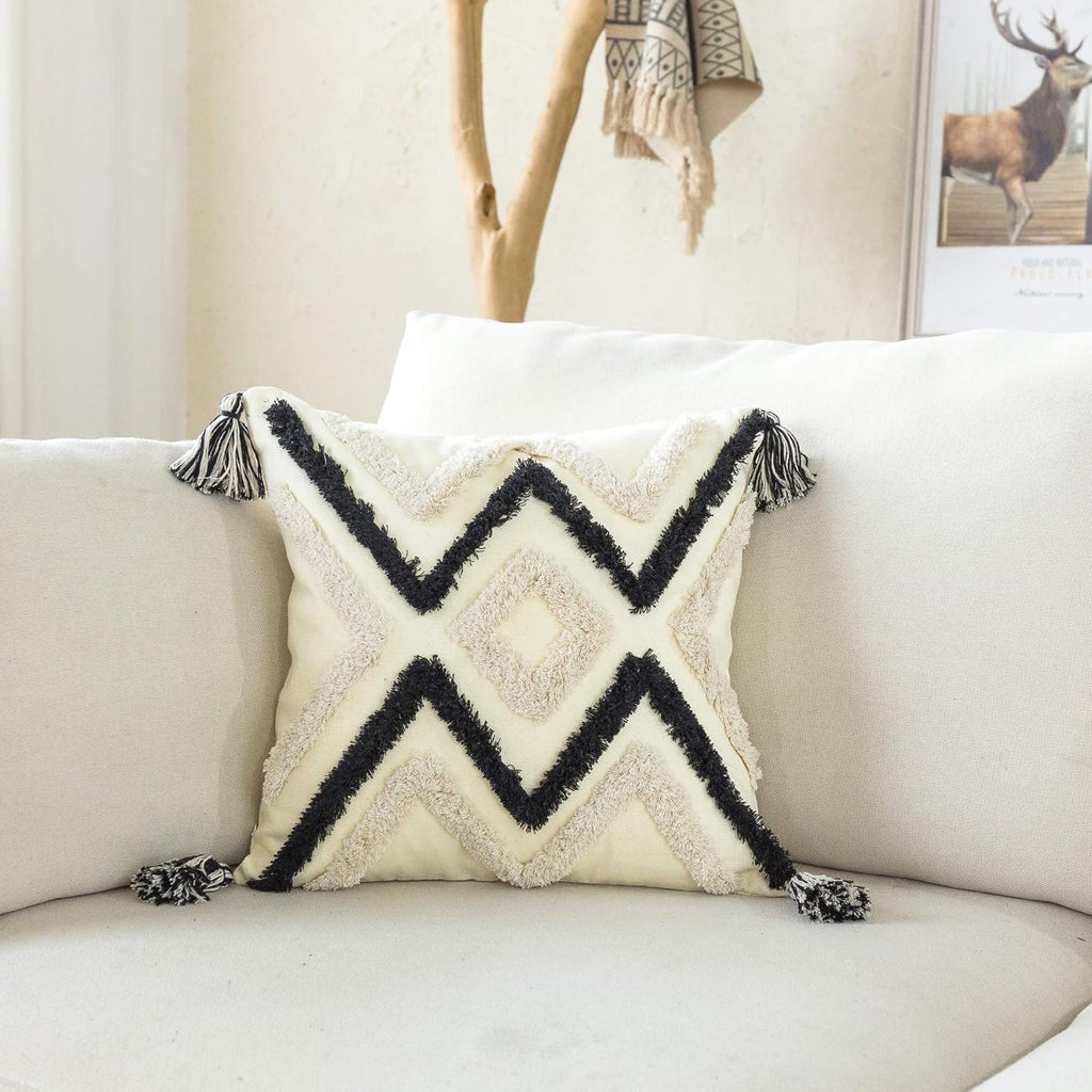 Woven Tufted Boho Throw Pillow Cover