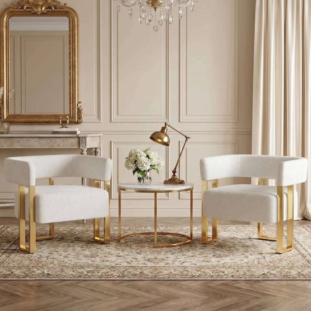 Modern Black Gold Velvet Accent Chairs Set 2, Barrel Armchairs Living Room