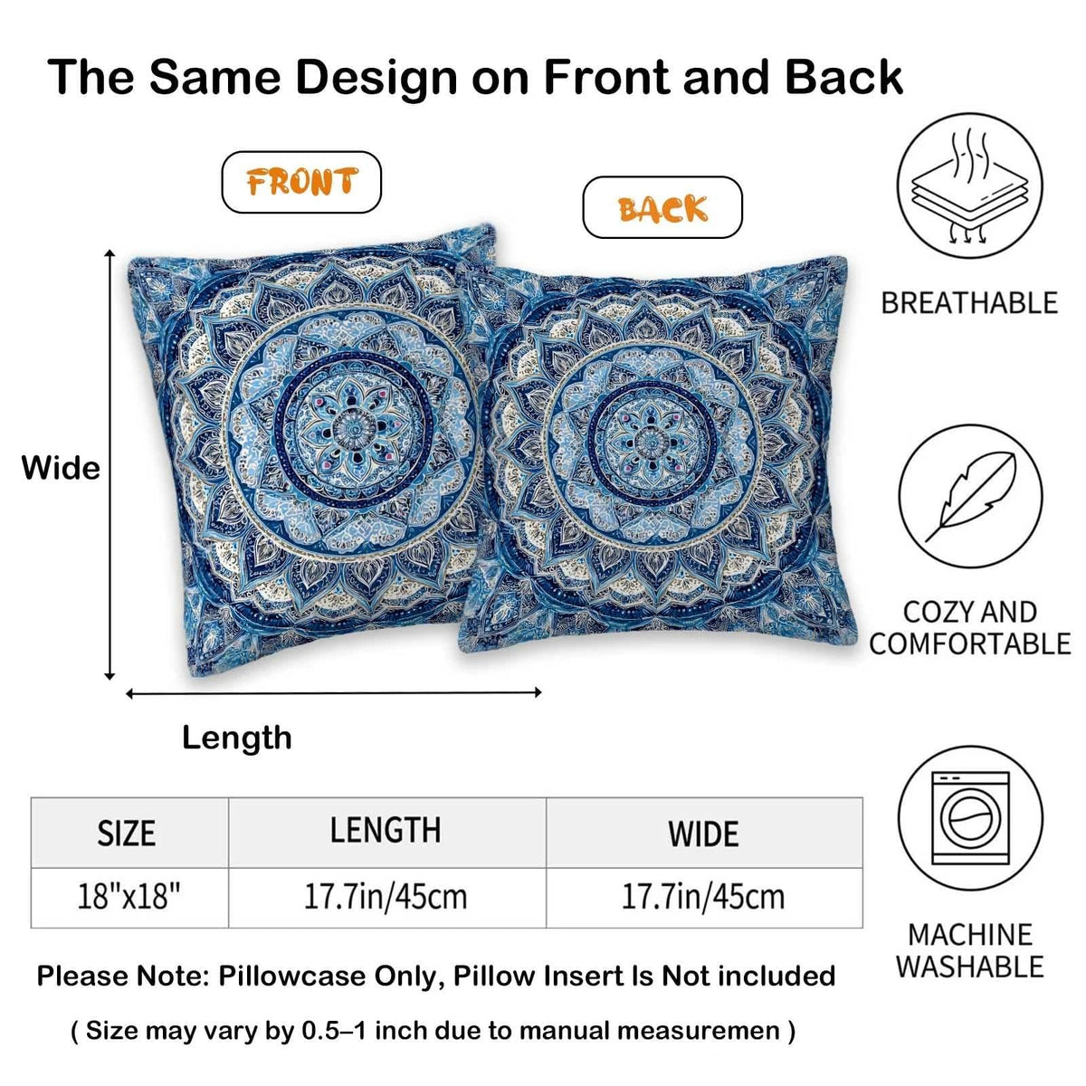 Teal Boho Mandala Throw Pillow Covers 18x18 Set of 2