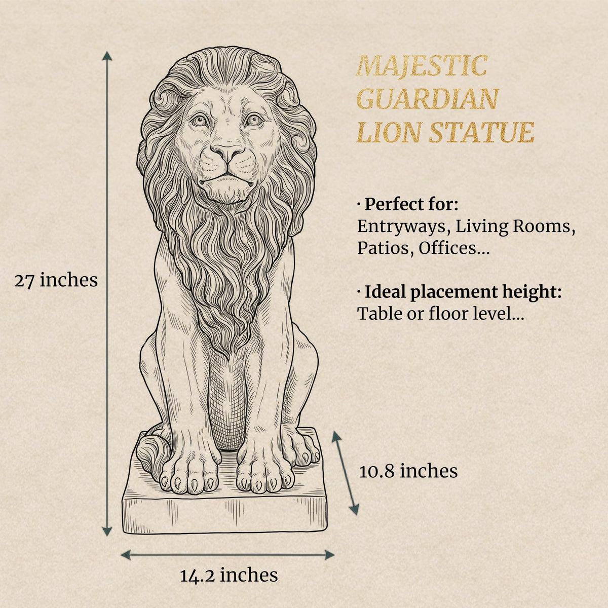 Lion Statue, Outdoor Garden Statues 27in Tall, White