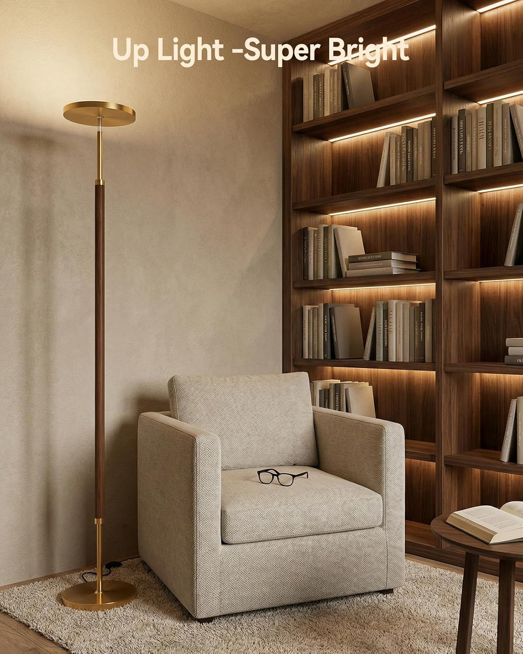 JOOFO Wood LED Torchiere Floor Lamp with Remote, 3000LM Dimmable