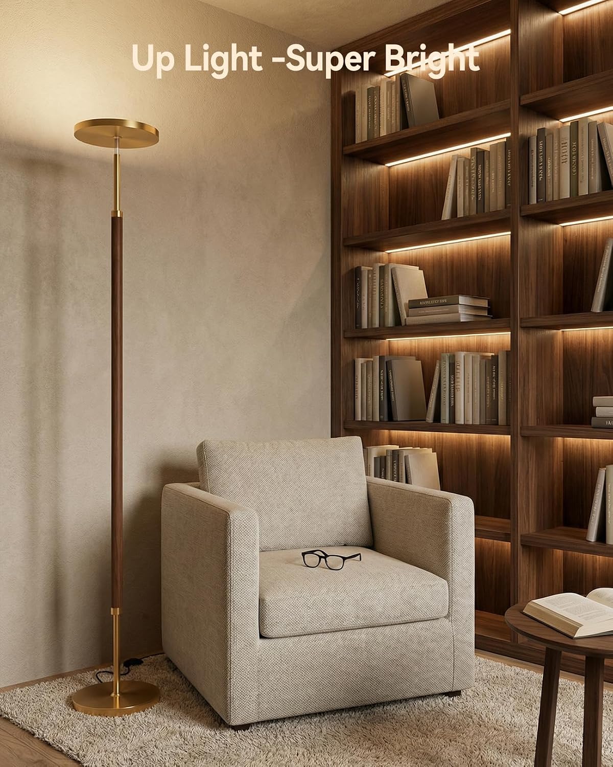 JOOFO Wood LED Torchiere Floor Lamp with Remote, 3000LM Dimmable