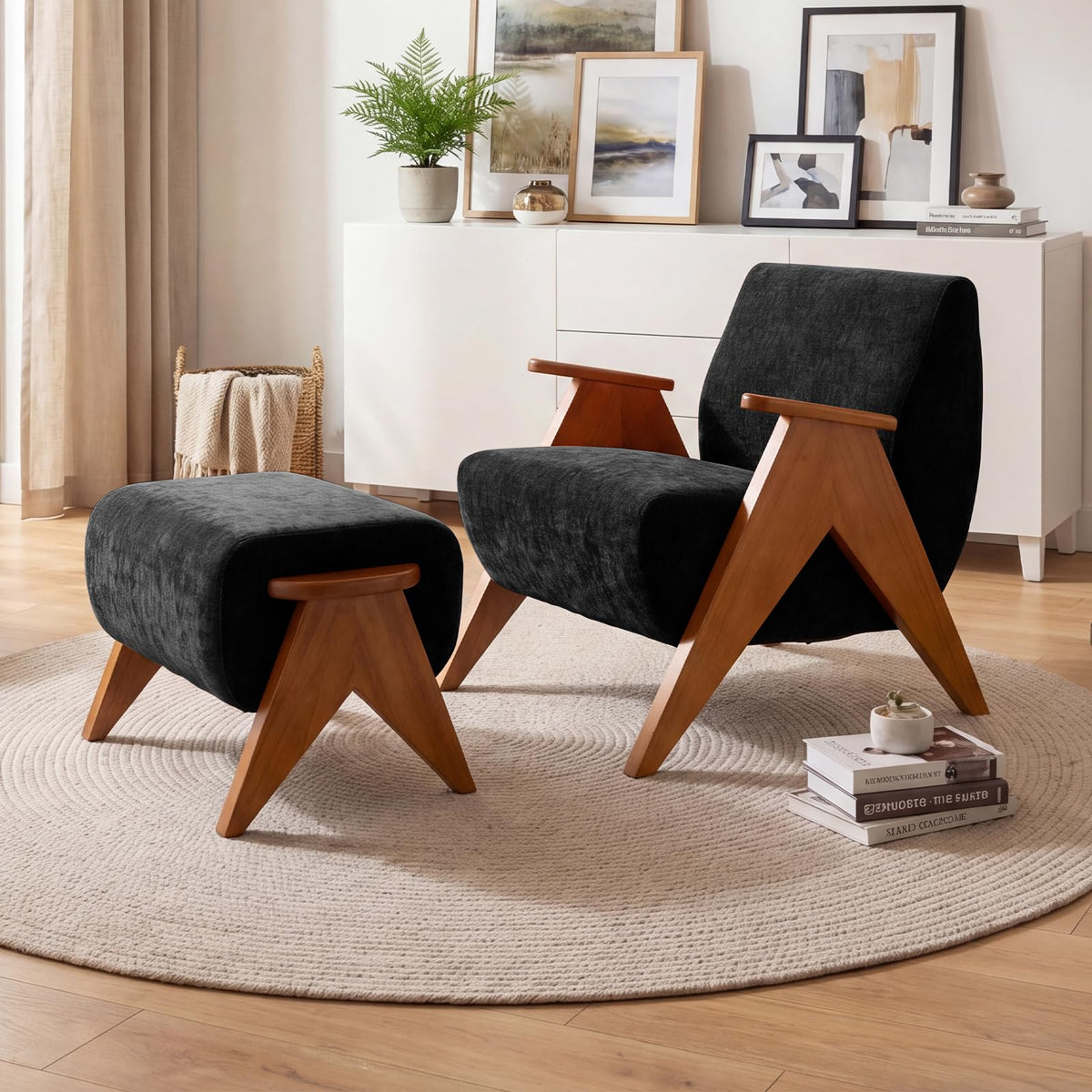 2 Pcs Home Accent Chair Mid Century Modern Accent Chair with Wood Frame