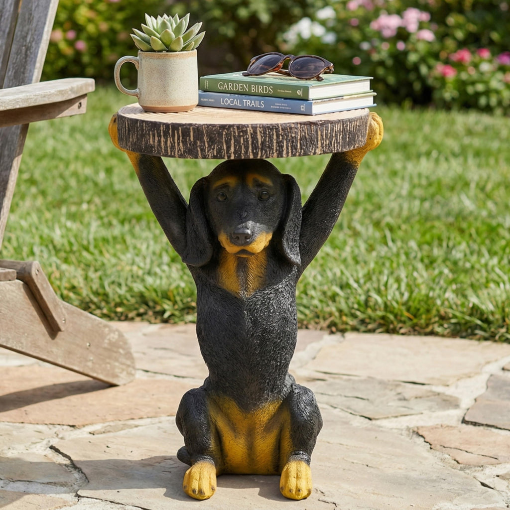 13.4" Cute Pig Side Table w/ Watermelon Top, Resin Plant Stand, Pink+Red