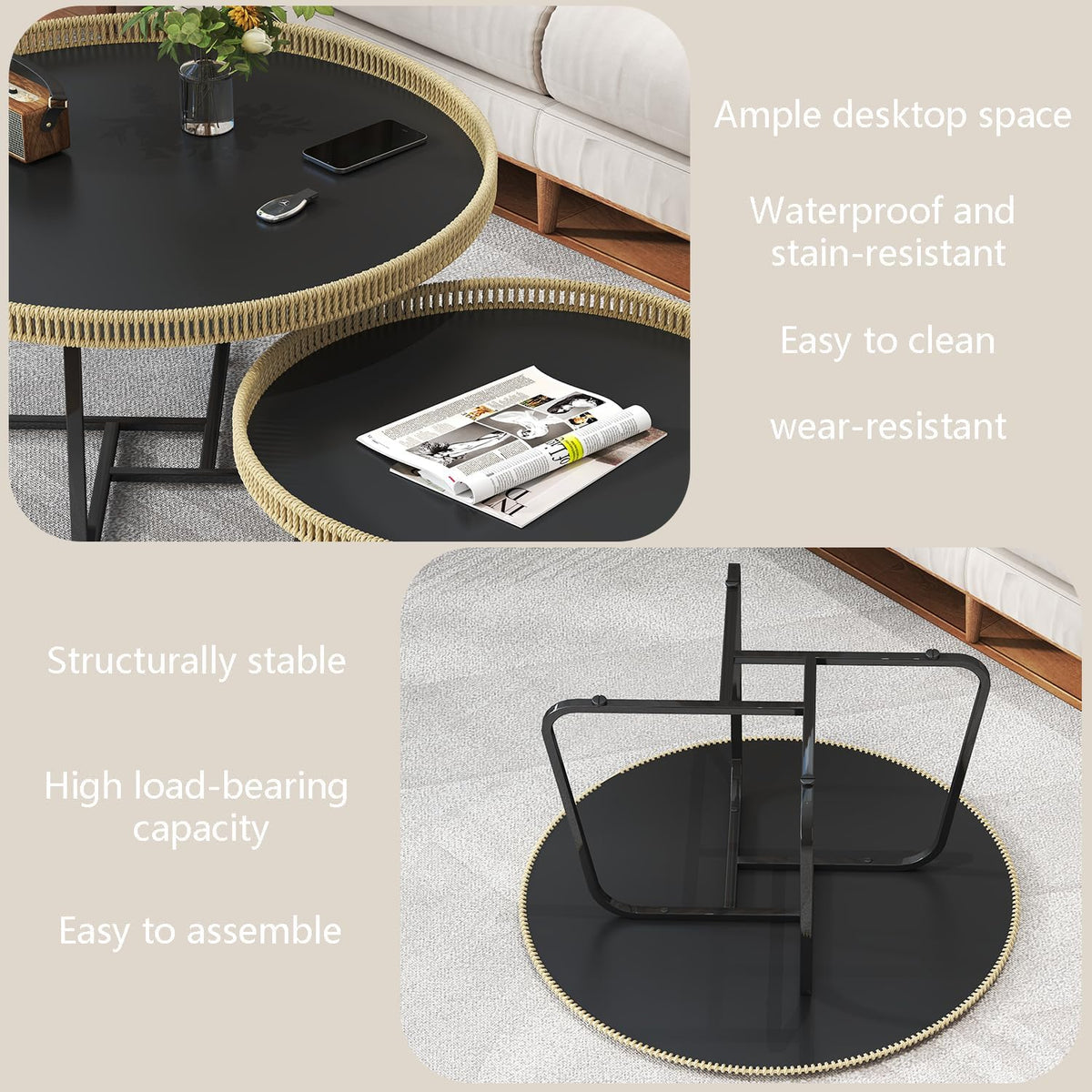 Round Wicker Nesting Coffee Table Set