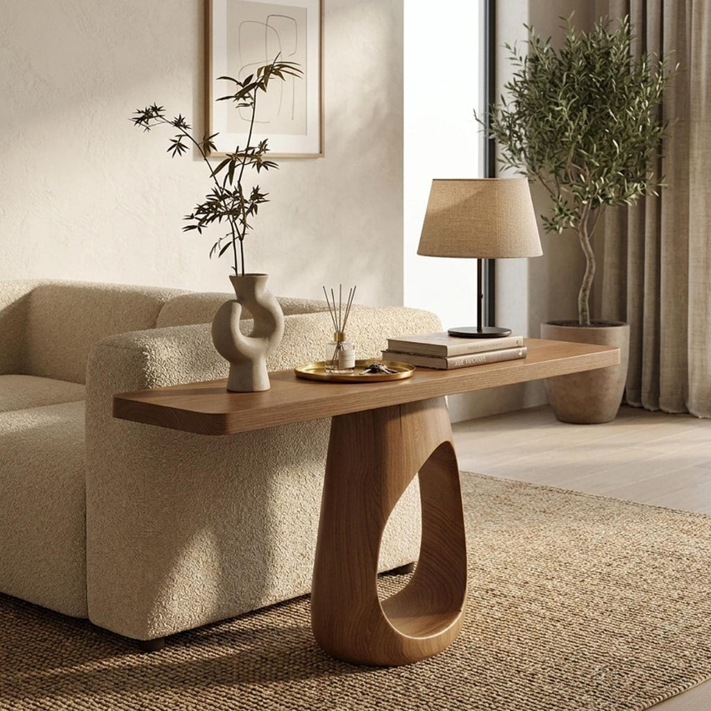 Slim Sculptural Wood Console Table