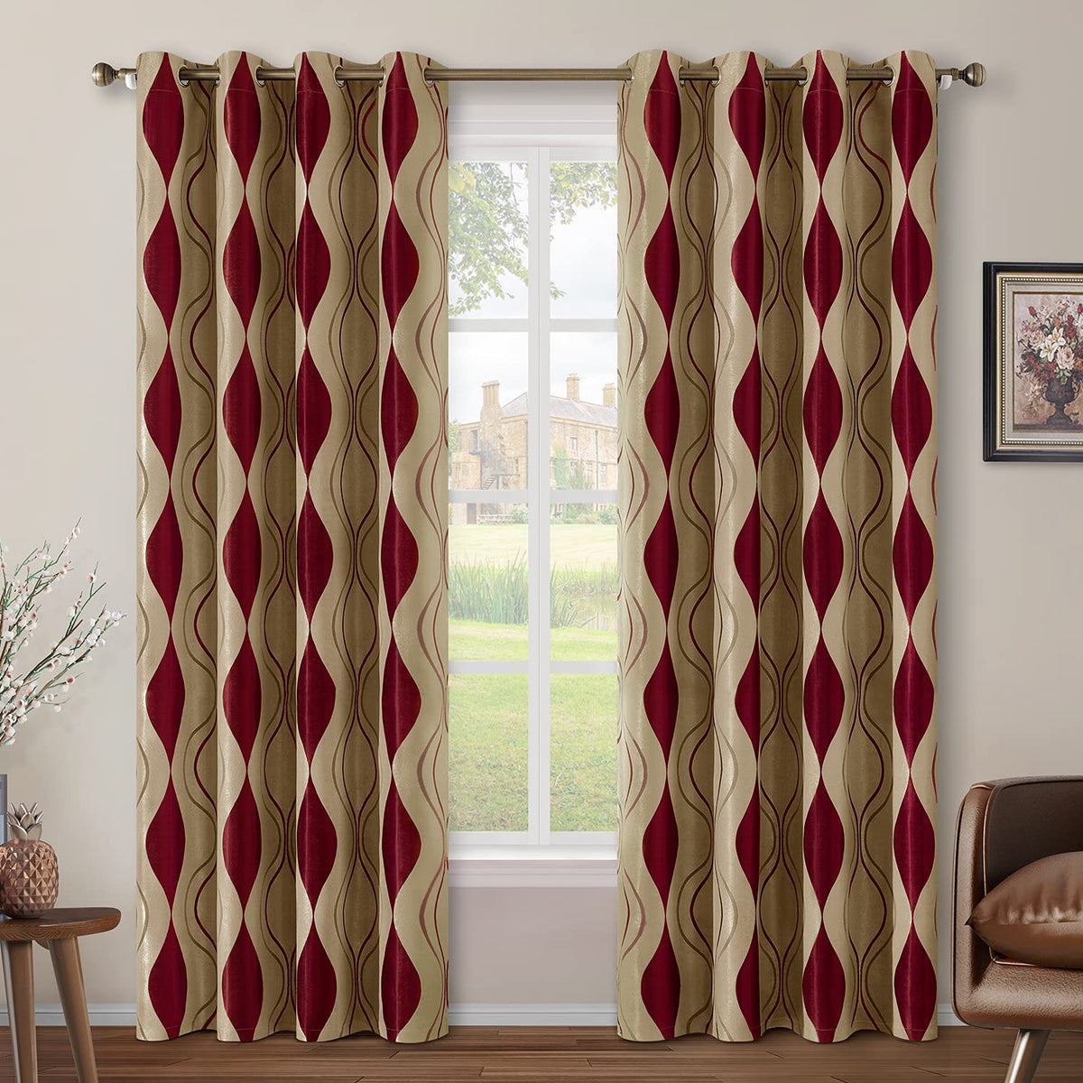 Wave Jacquard Grommet Curtains, Set of Two