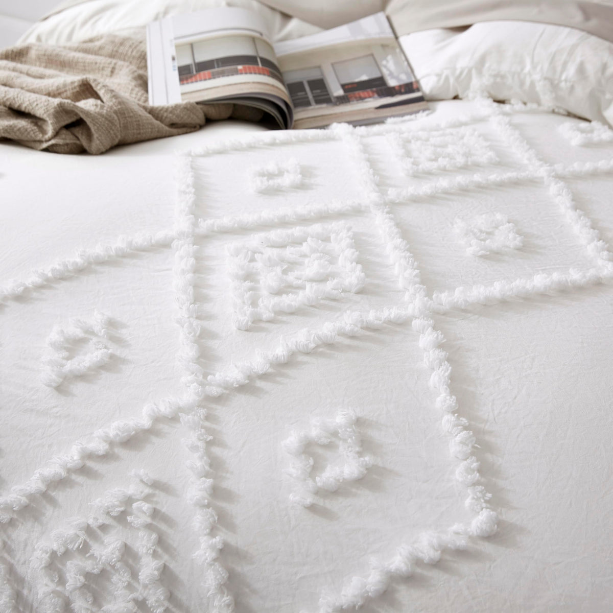 Oli Anderson Tufted Boho Queen Duvet Cover Set, Pumpkin Brown, 3 Pieces