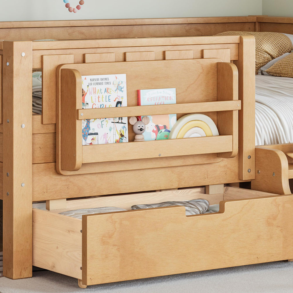 Montessori Bed with Stairs, Bookshelf & Storage Drawers