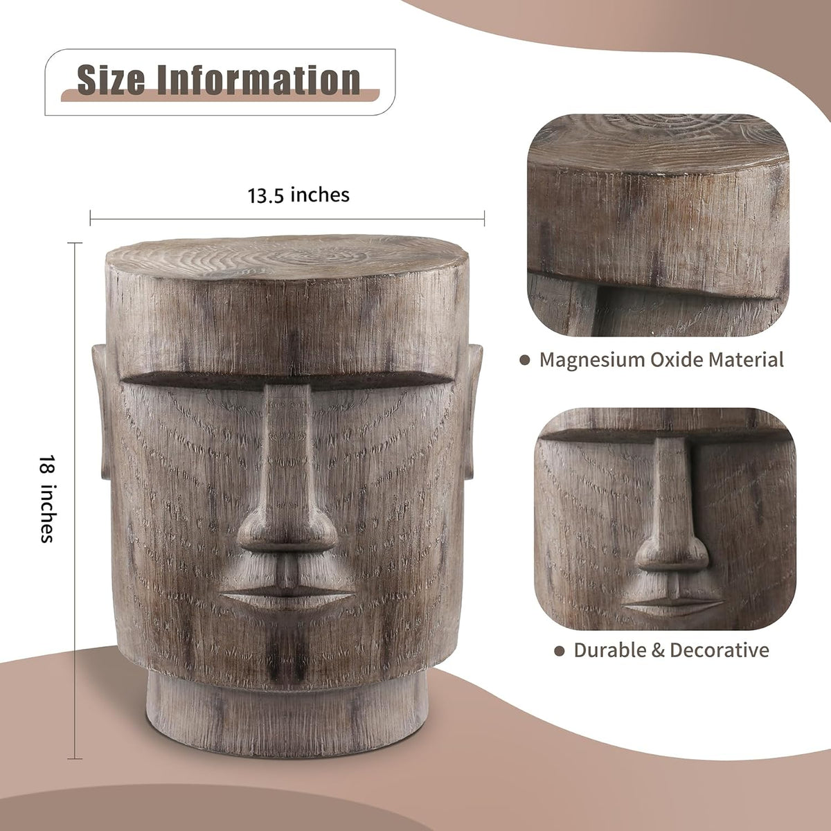 18" H Easter Island AHU Akivi Moai Statue Pedestal Side Table