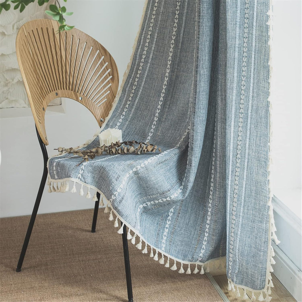Boho Tassel Rod-Pocket Curtain Panel
