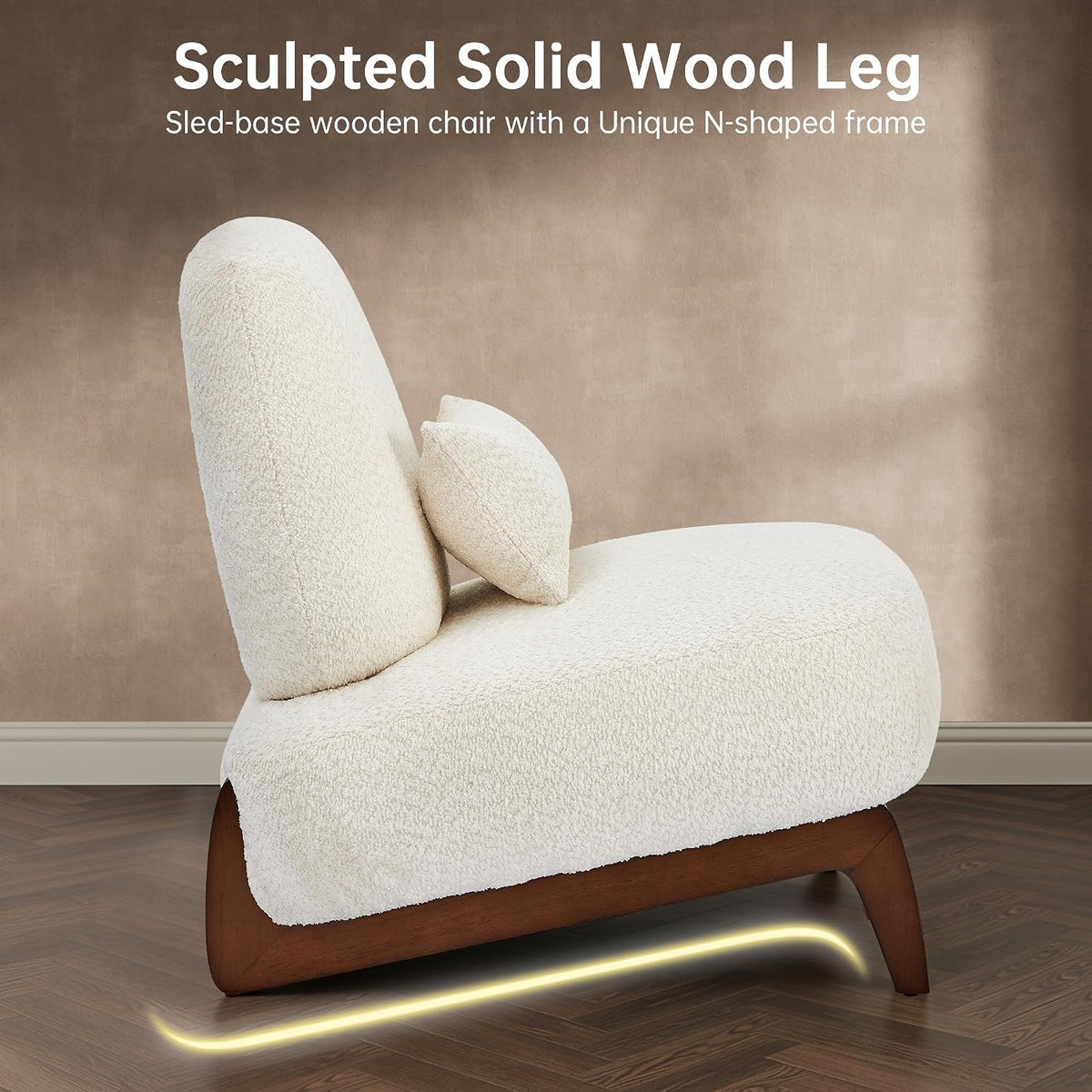Morden Fort Boucle Chair, Upholstered Accent Chair Tilted Wooden Leg, White