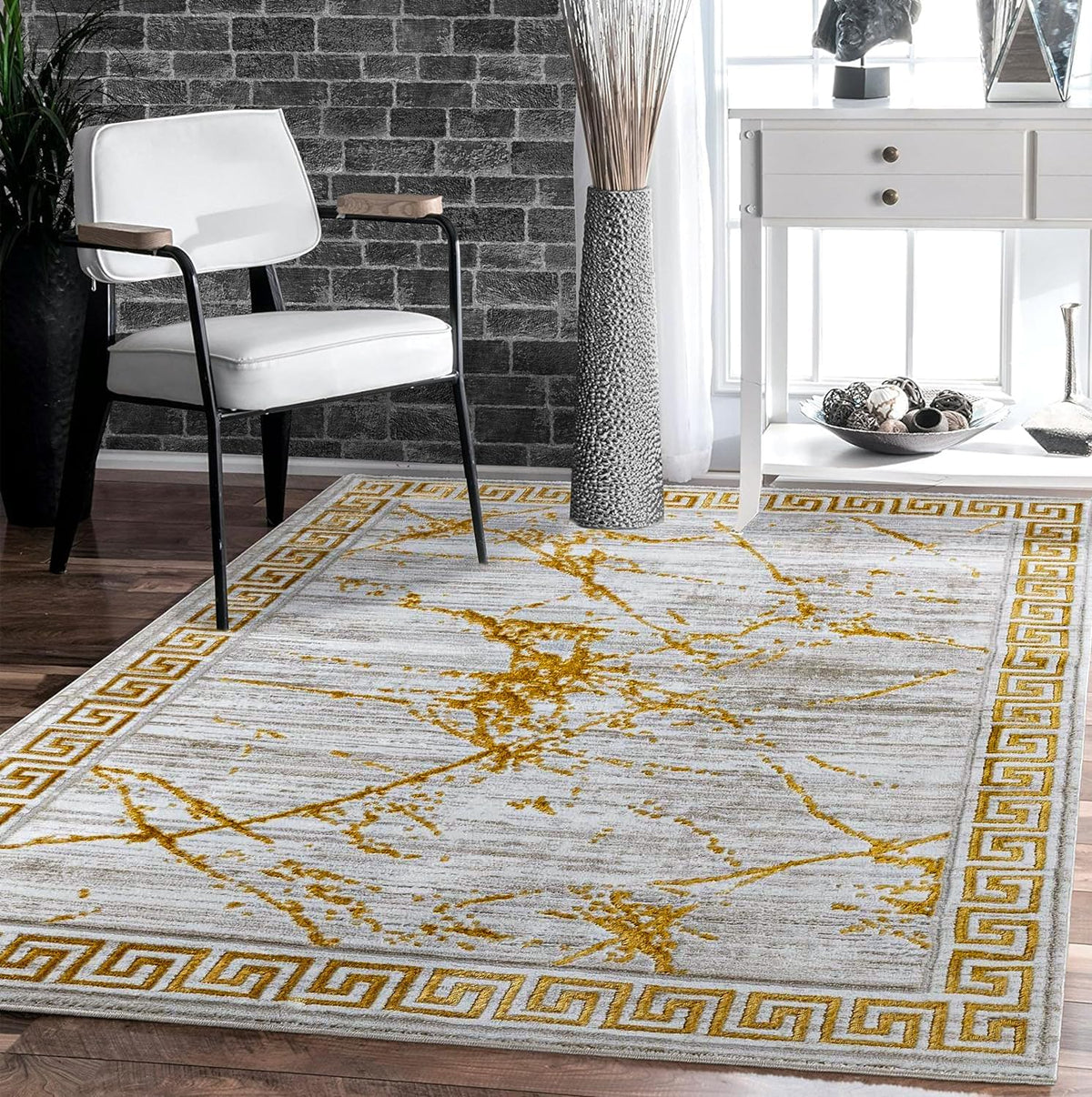 GLORY RUGS Area Rugs Marble 5X7 Cream Gold Carpet Modern Abstract Rug Living Room
