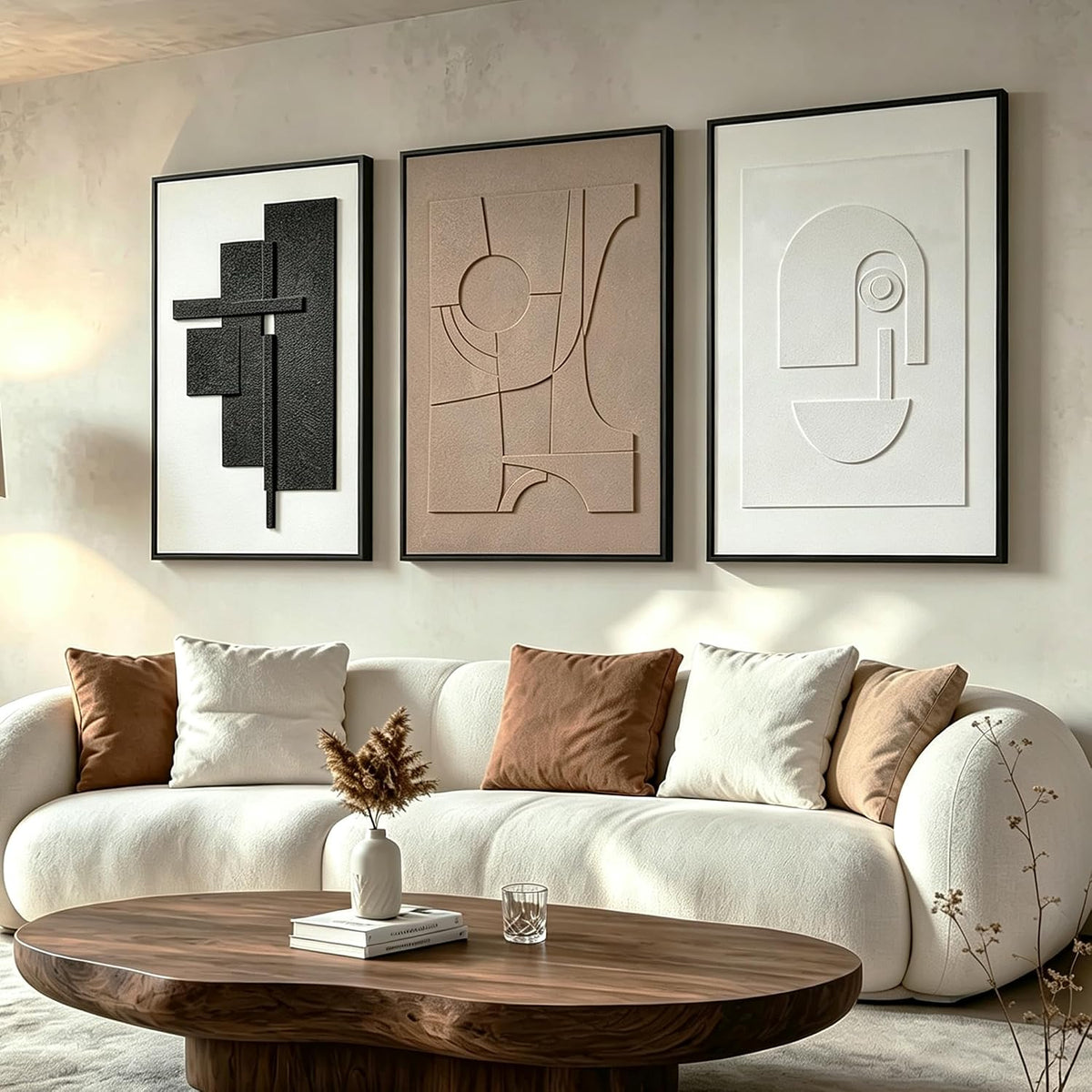 Framed 3D Geometric Sandstone Wall Art – Set of 3