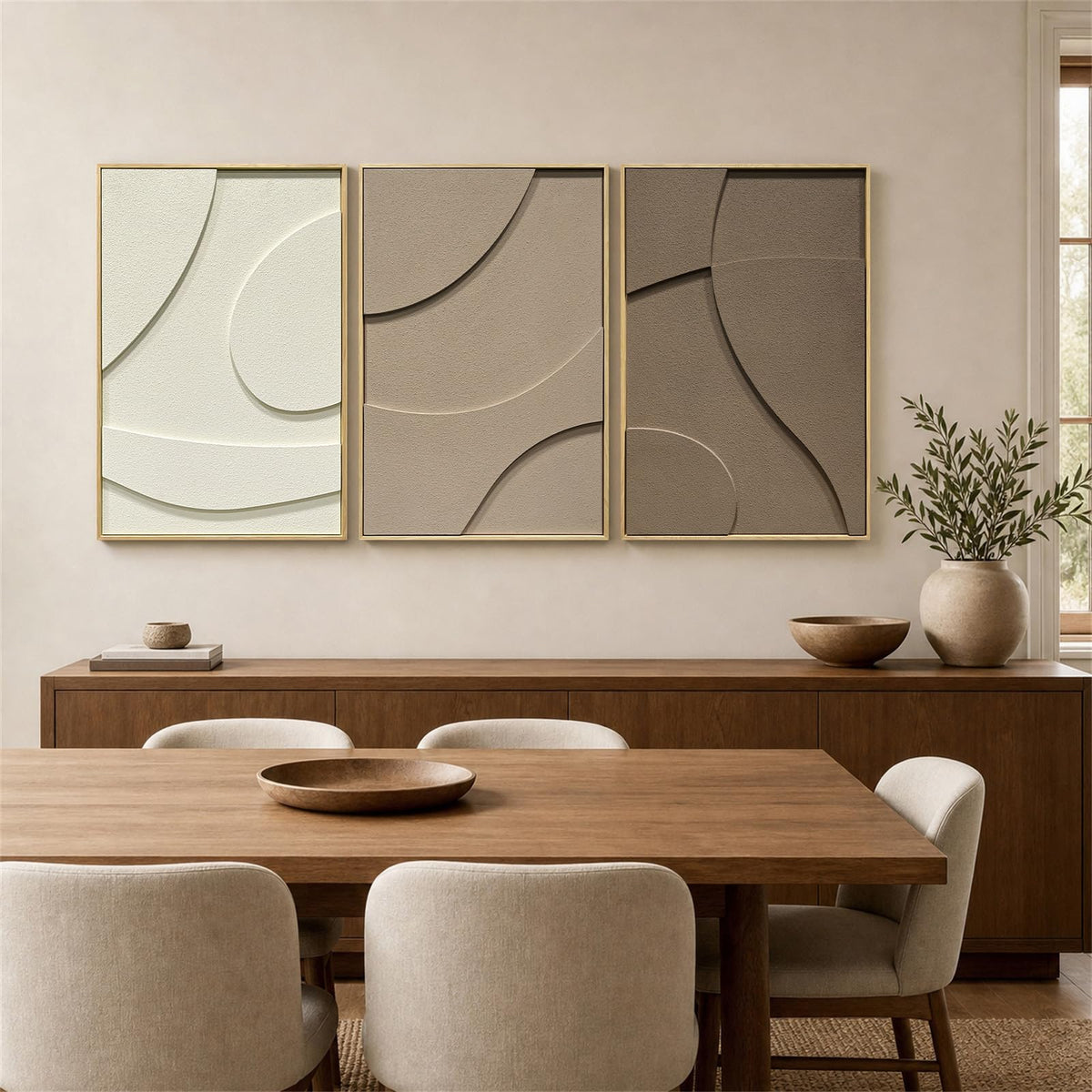 Abstract Geometric Relief Wall Art – Framed Triptych