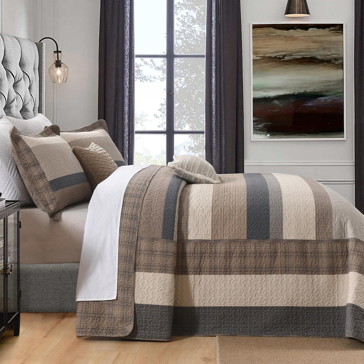 SahSahCasa 128"x120" 100% Cotton Oversized California King XL Bedspread Coverlet