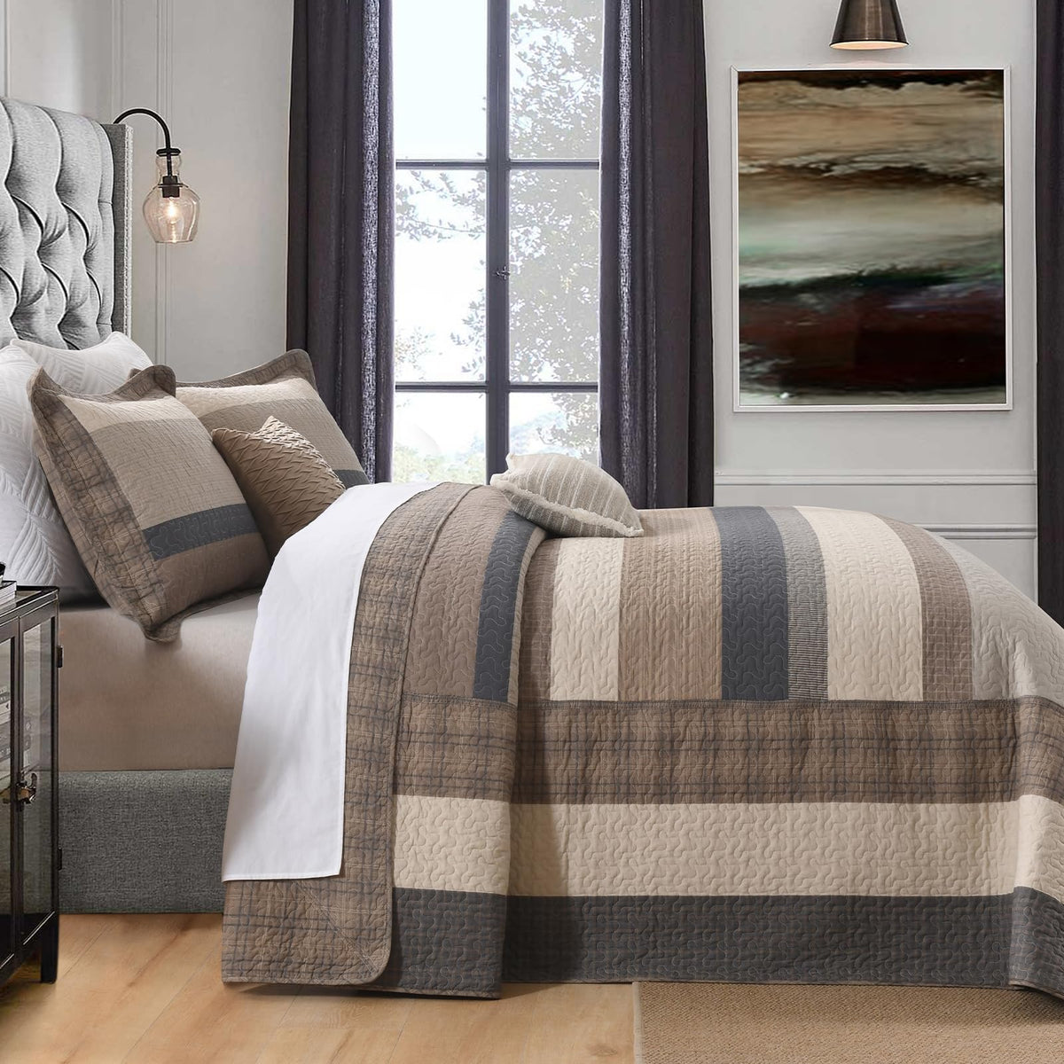 SahSahCasa 128"x120" 100% Cotton Oversized California King XL Bedspread Coverlet