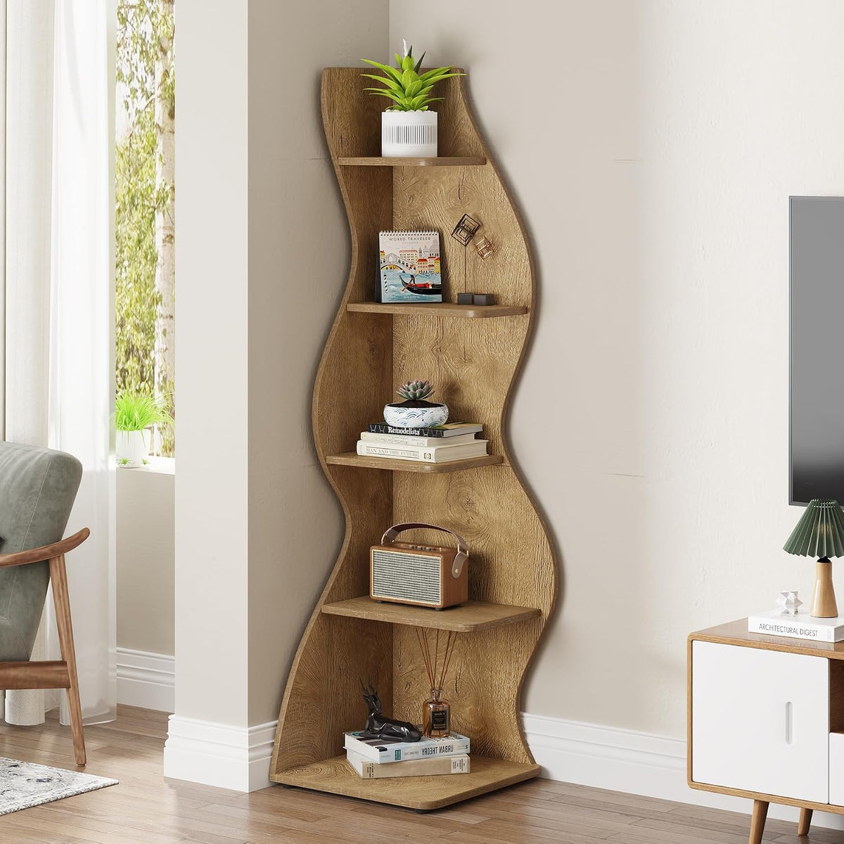 Modern Five-Tier Corner Bookshelf