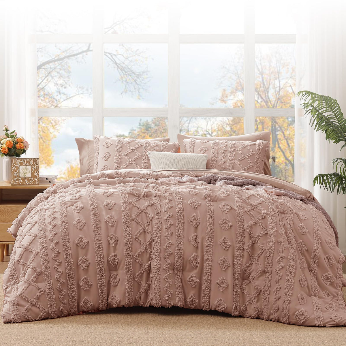 King Size Comforter Set- 7 Pieces Tufted Bed in a Bag King Bedding Sets