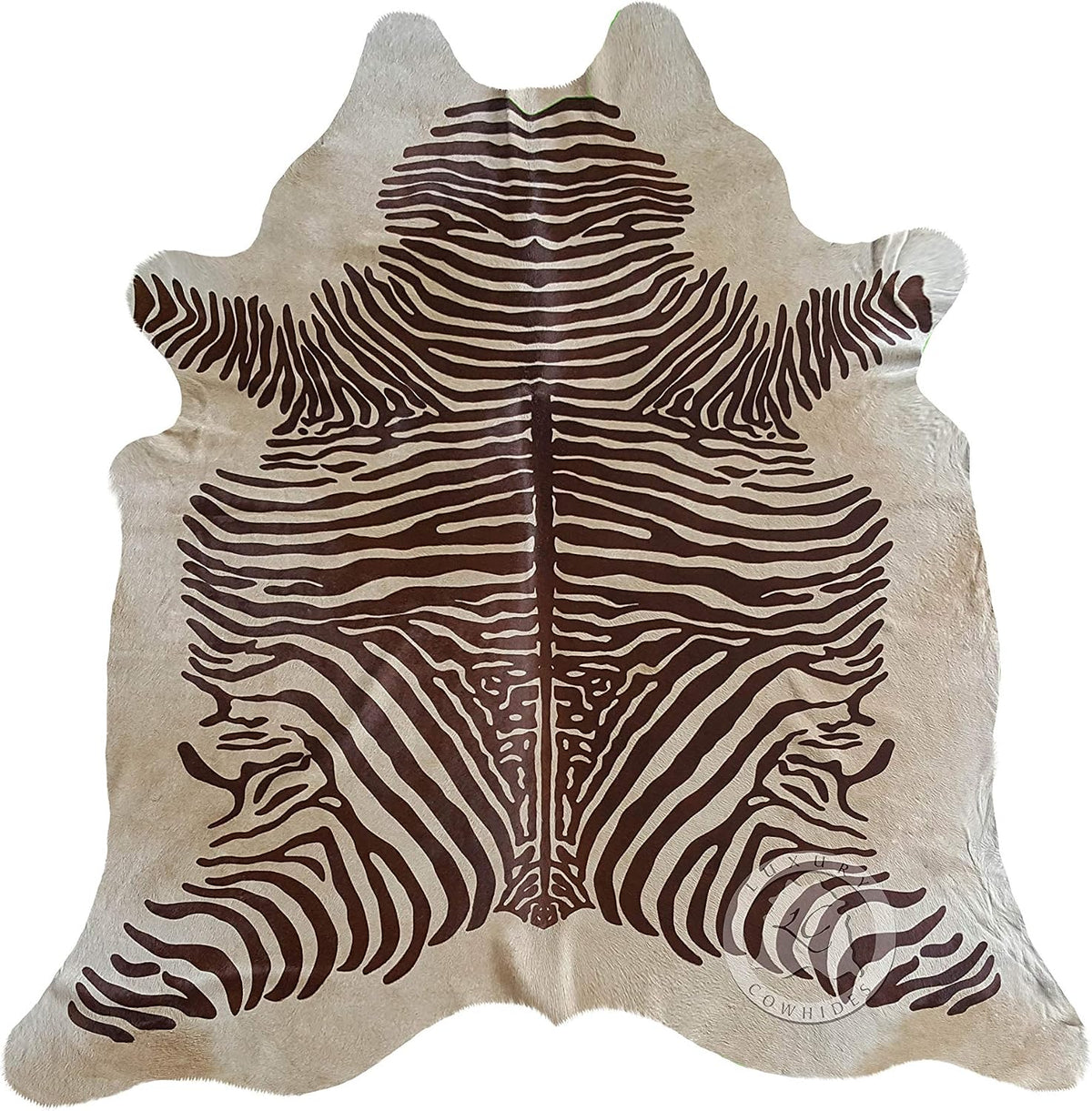 Sunshine Cowhides 100% Genuine Zebra Print Brown on Beige Cowhide Rug - Modern