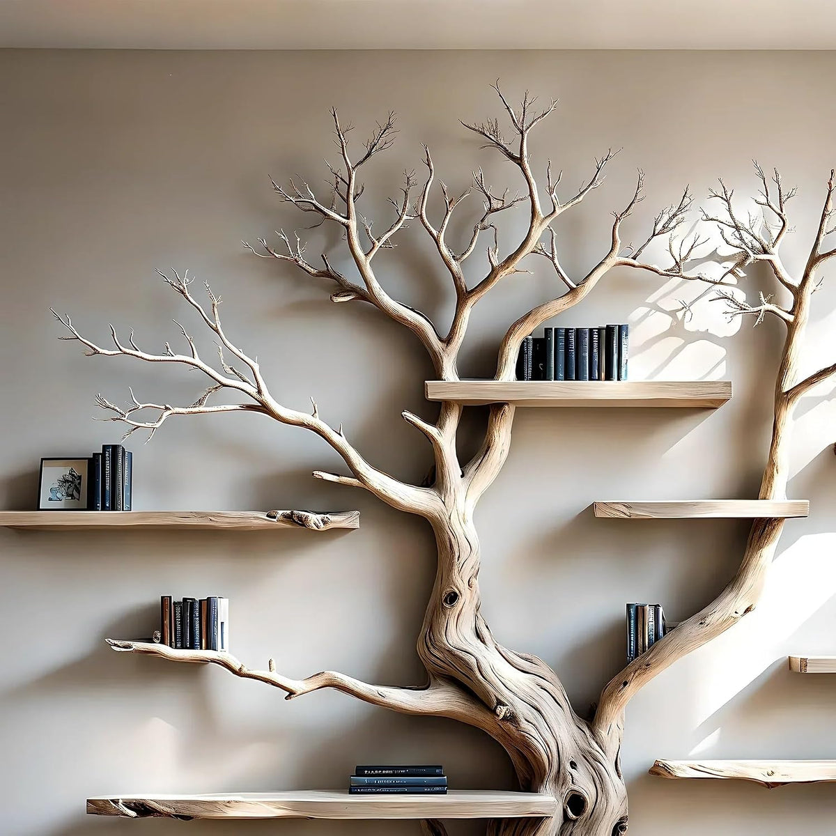 6-Foot Handcrafted Tree Bookshelf with Floating Shelves